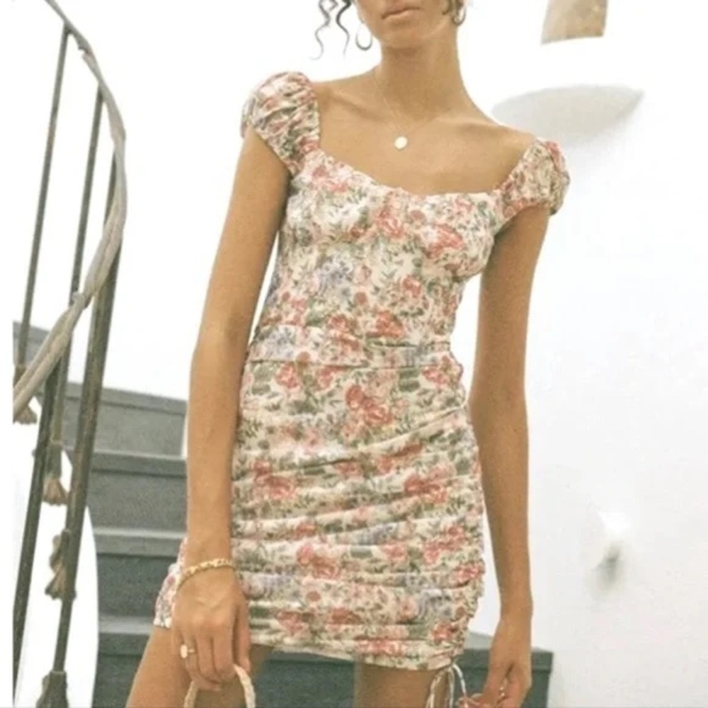 SABO SKIRT Rico Mini Floral Ruched Bodycon Mini Dress